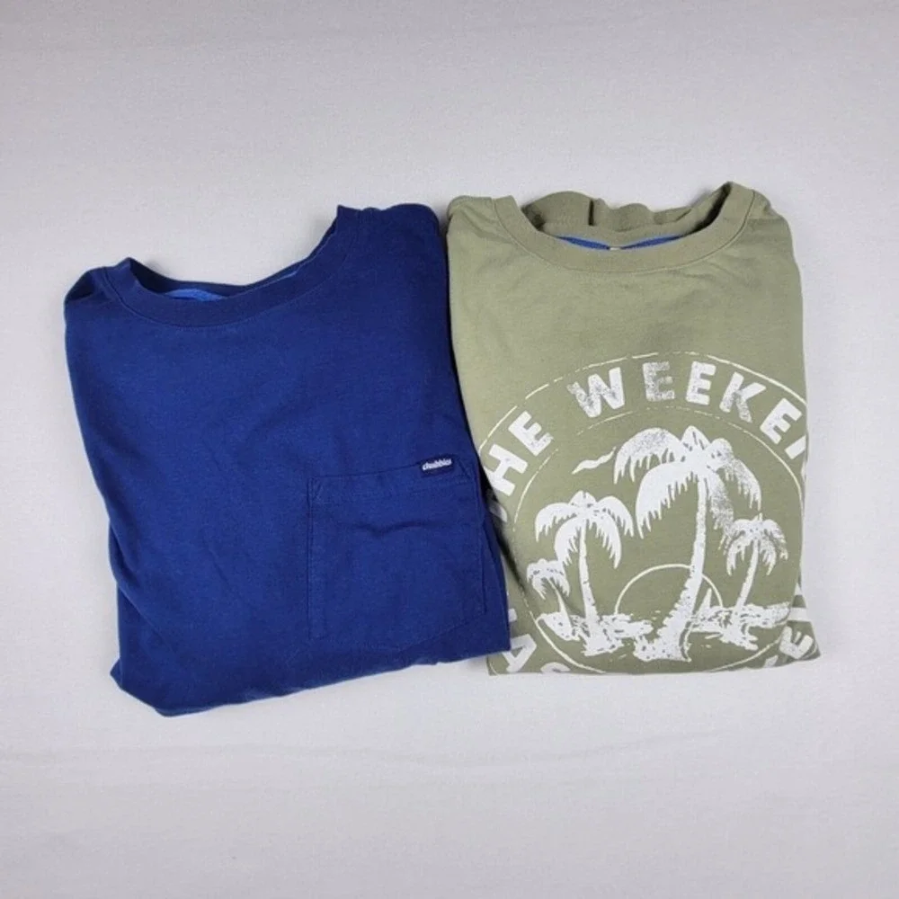 Chubbies T Shirt Lot 2 Mens Medium Blue Pocket Tee Green Graphic Beach Tee